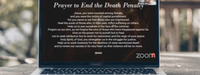 Picture of Zoom screen with prayer on Computer