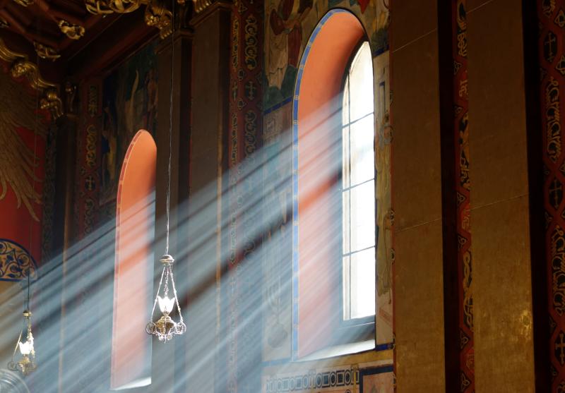light enters through church window