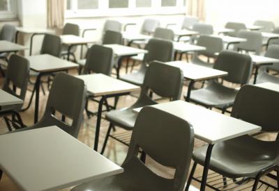 Empty desks in a classroom