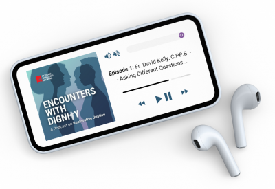 Smartphone showing Encounters With Dignity Podcast