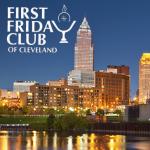 skyline of Cleveland with words "First Friday Club of Cleveland"