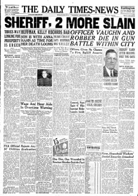 Newspaper clipping reading "Sheriff, 2 more slain"